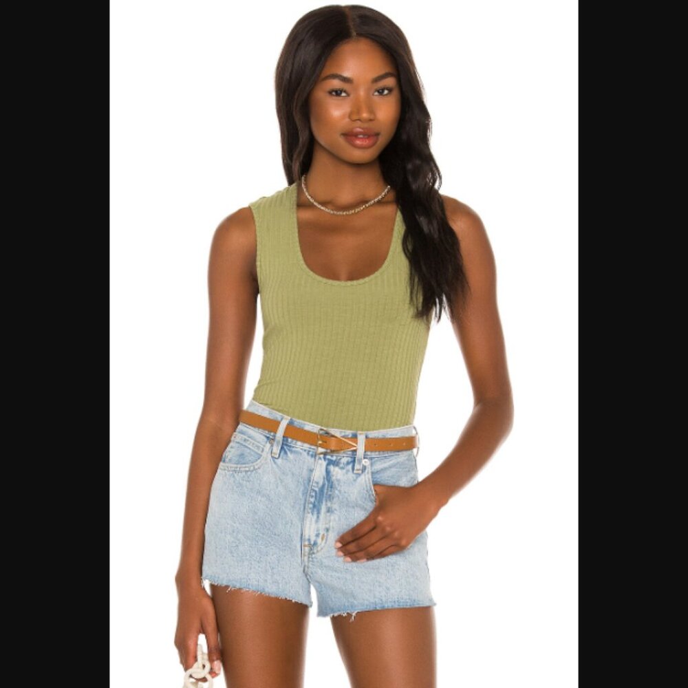 House of Harlow 1960 x Sofia Richie Christy Bodysuit Olive Green Ribbed $98.00